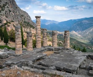 The Temple of Apollo in the archaeological site of Delphi in Greece